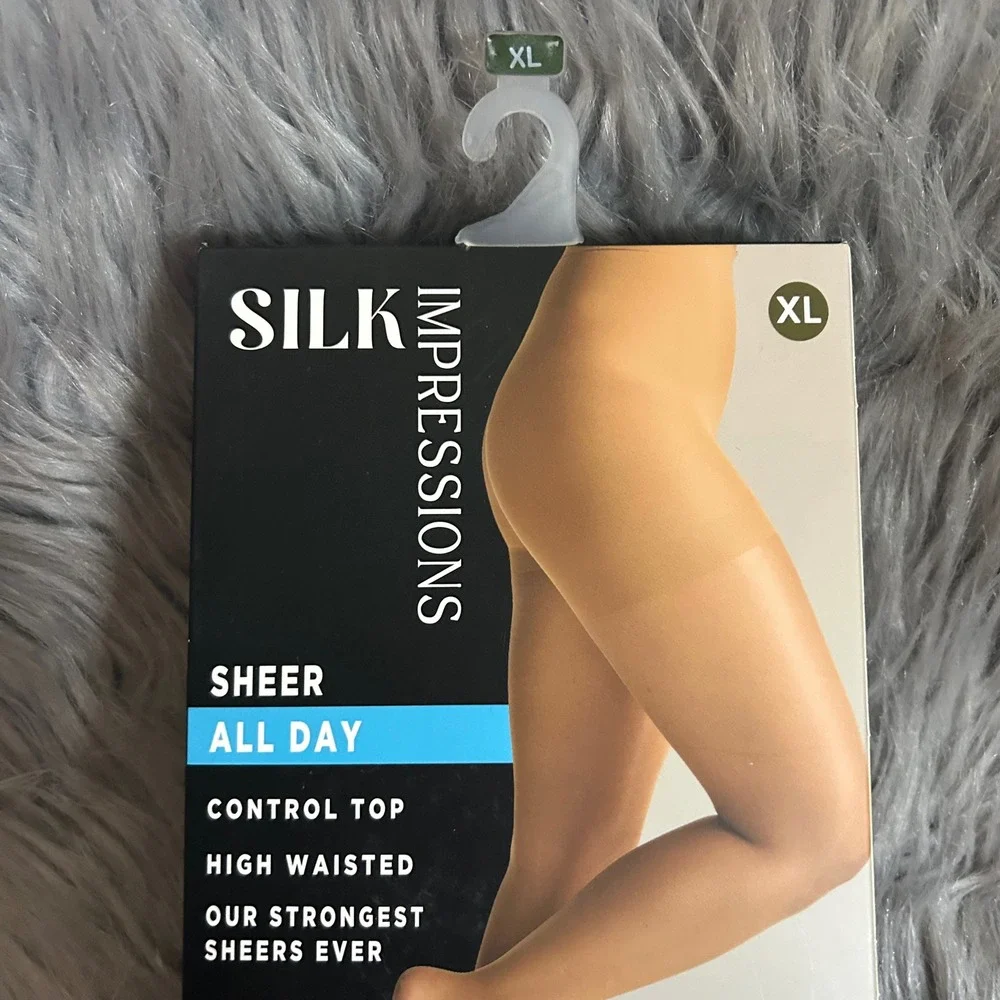 Silk Impressions Sheer Control Top Tights Womens Size XL‎ Rich Tan High Waisted